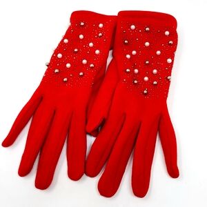 Red Pearl Beaded Fabric Luxe Gloves